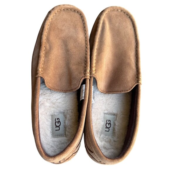 UGG Alder Mens Chestnut Slippers Size 10 Sheepskin Lined Suede Moccasin - Picture 6 of 9